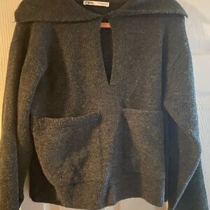 Zara Heather Charcoal V-Neck Pocket Sweater